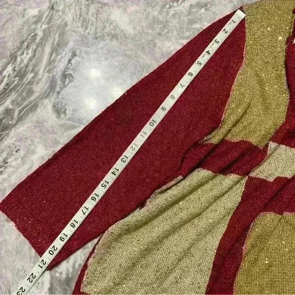 Alfred Dunner Sweater Women XL Red Gold Metallic Color Block Embellished Sweater - Picture 6 of 9